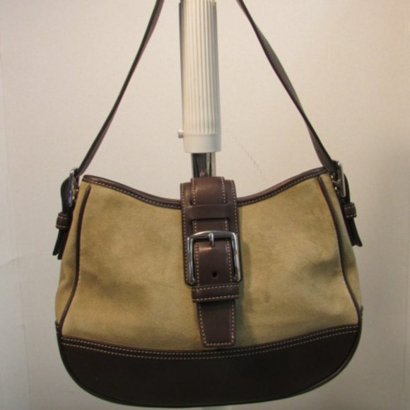 Coach Hampton Camel Suede Shoulder Bag - Picture 1 of 14